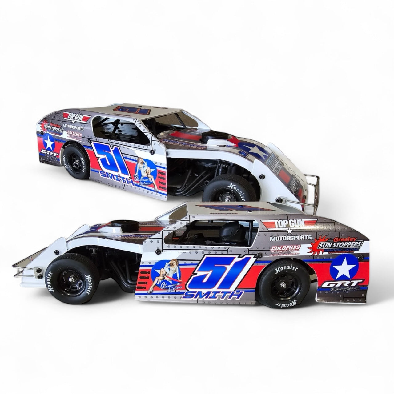 1RC  race car with war design on a white background