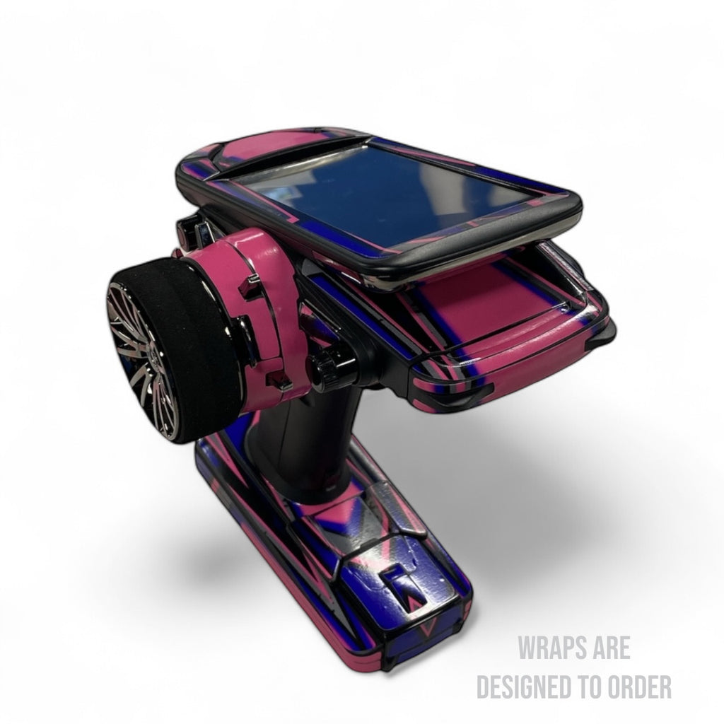 RC Radio with colorful wrap design on a white background