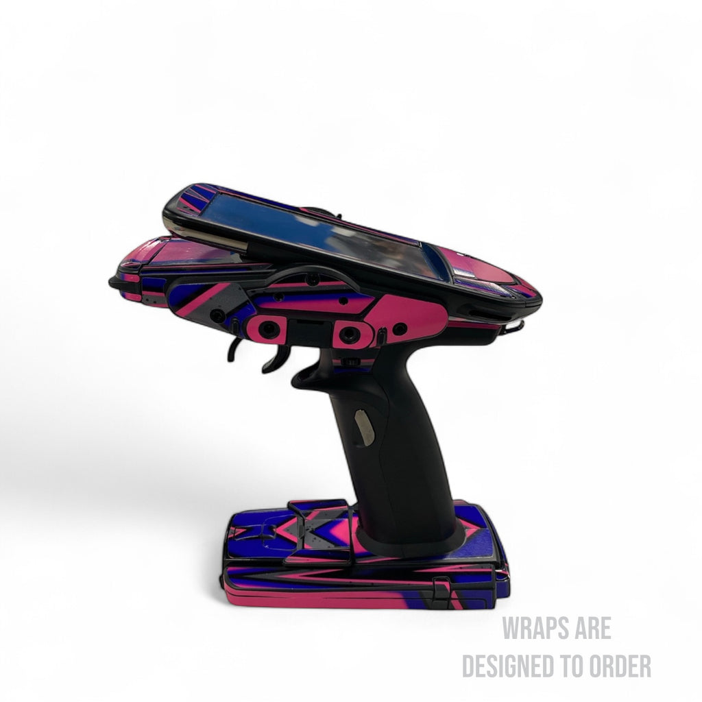 rc radio colorful geometric design on a white background