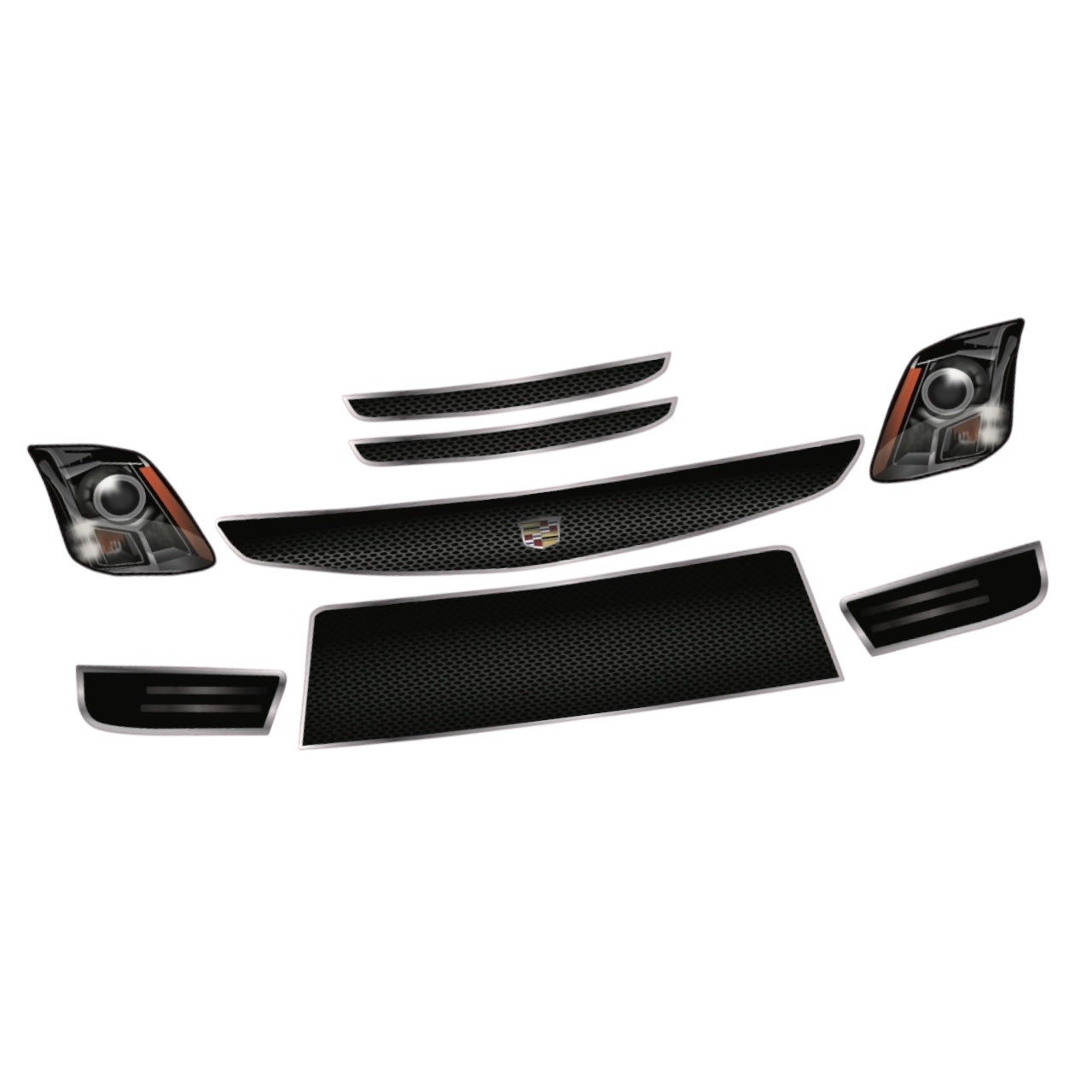 Set of car headlight and air vent on a white background