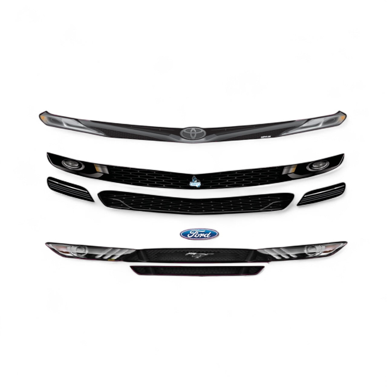 Set of race car headlights  with Ford logo on a white background