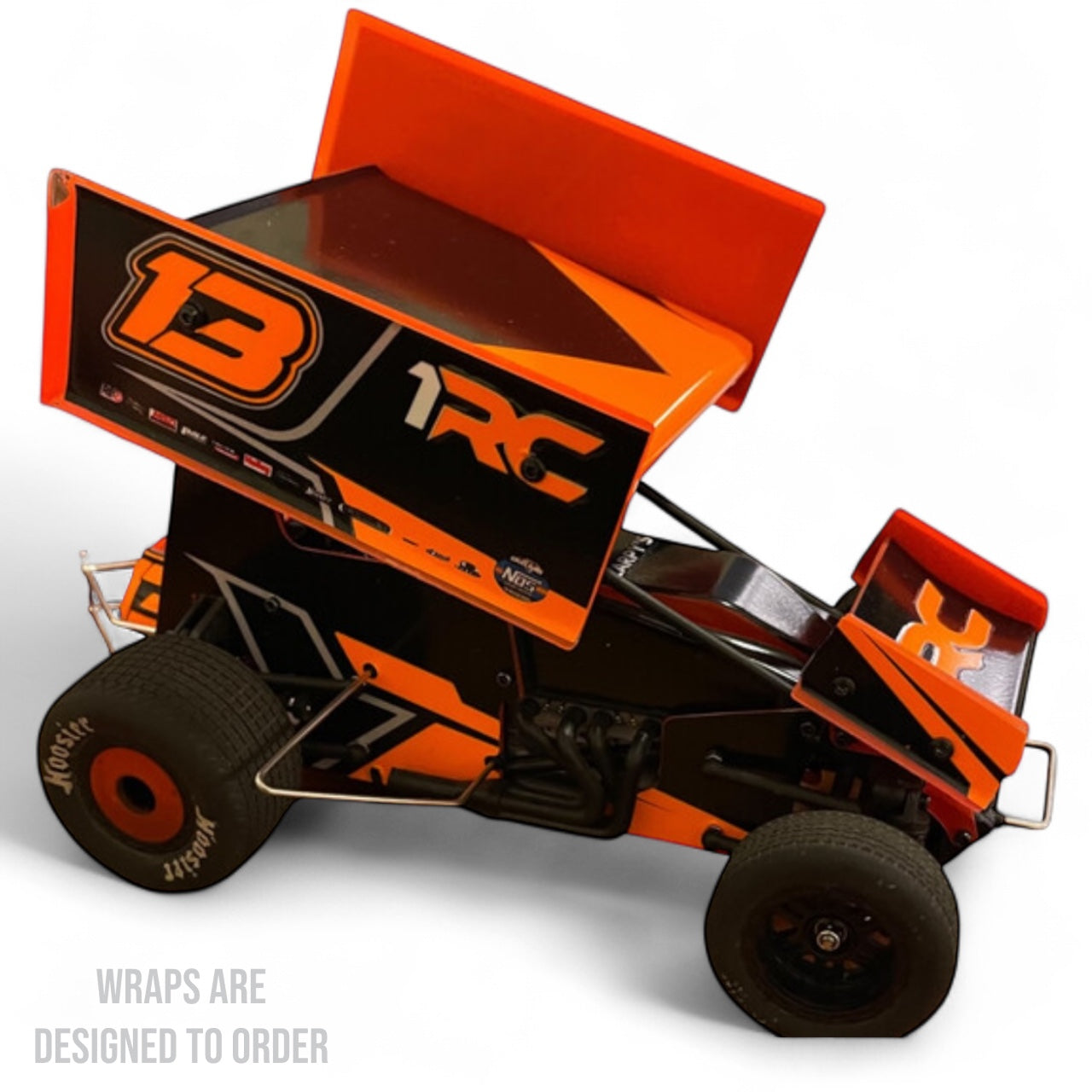 Orange and black RC car  on a white background