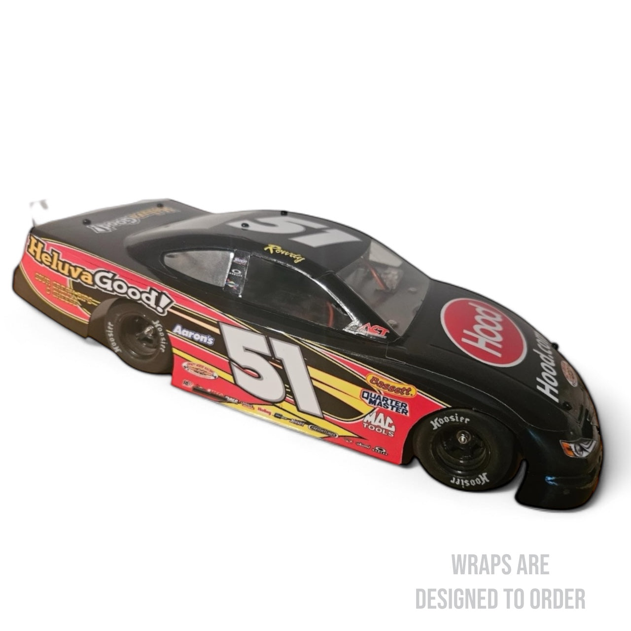 RC car with colorful wrap on a white background