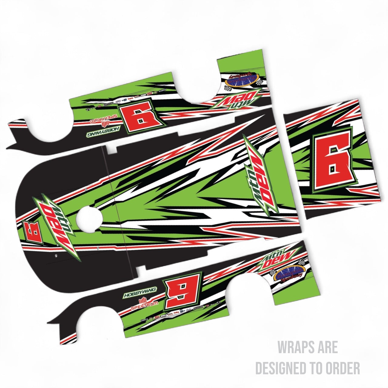 Mountain Dew Green Red Race Car Wrap