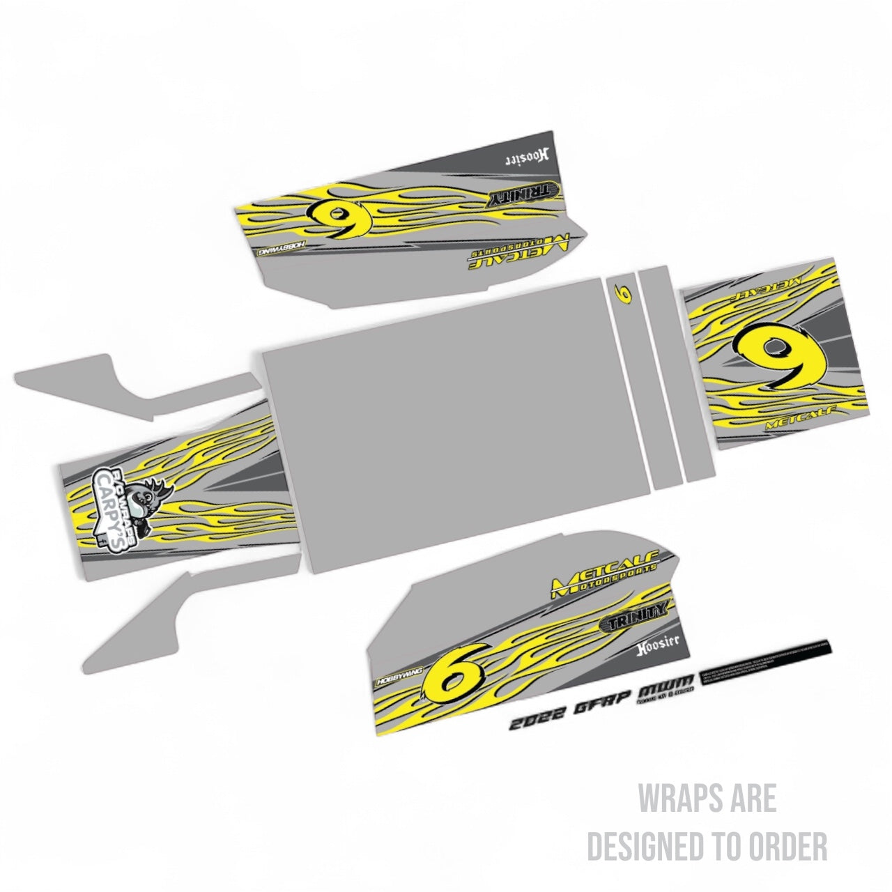 RC wrap design with yellow and black graphics on a white background