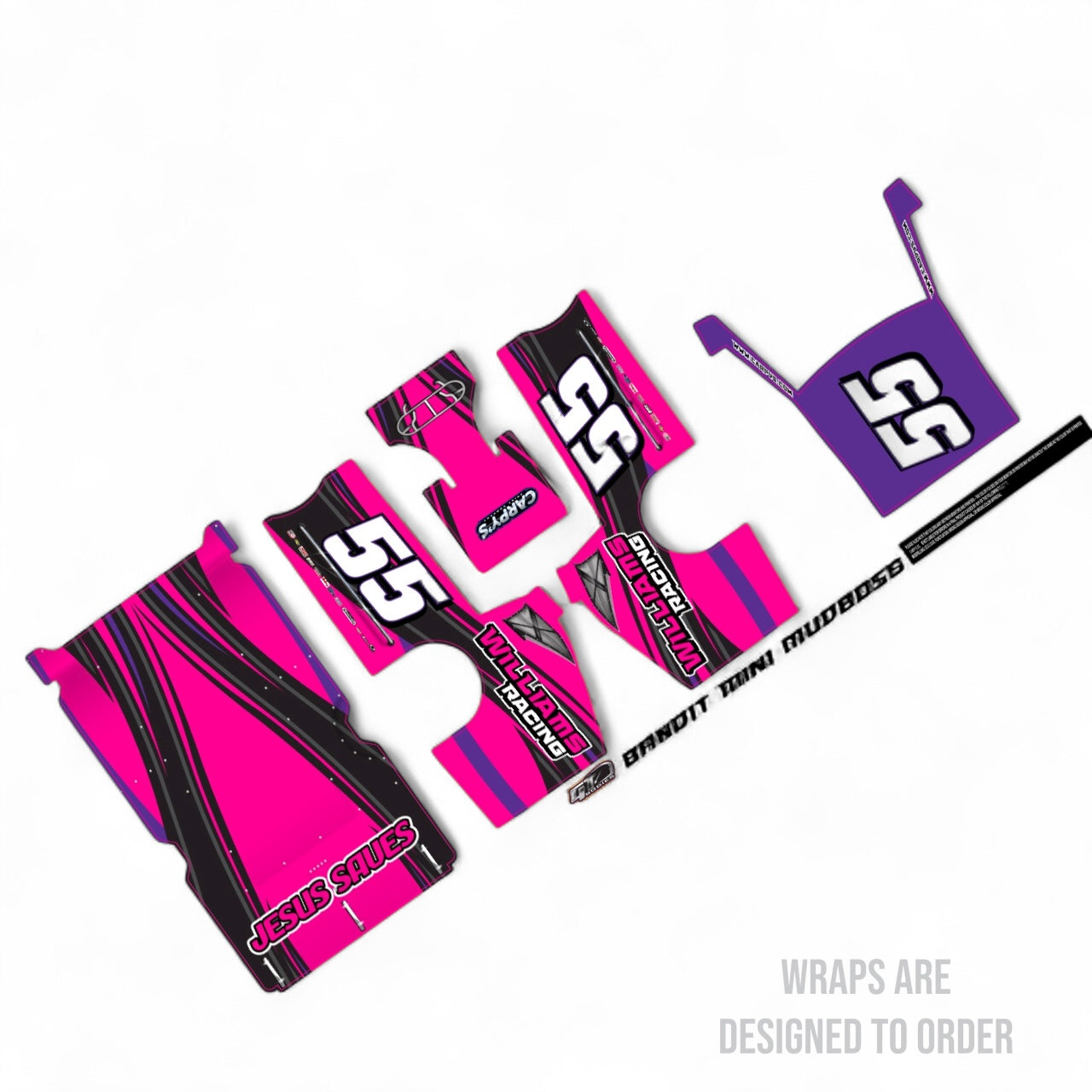 RC wrap design with pink, black, and purple colors on a white background