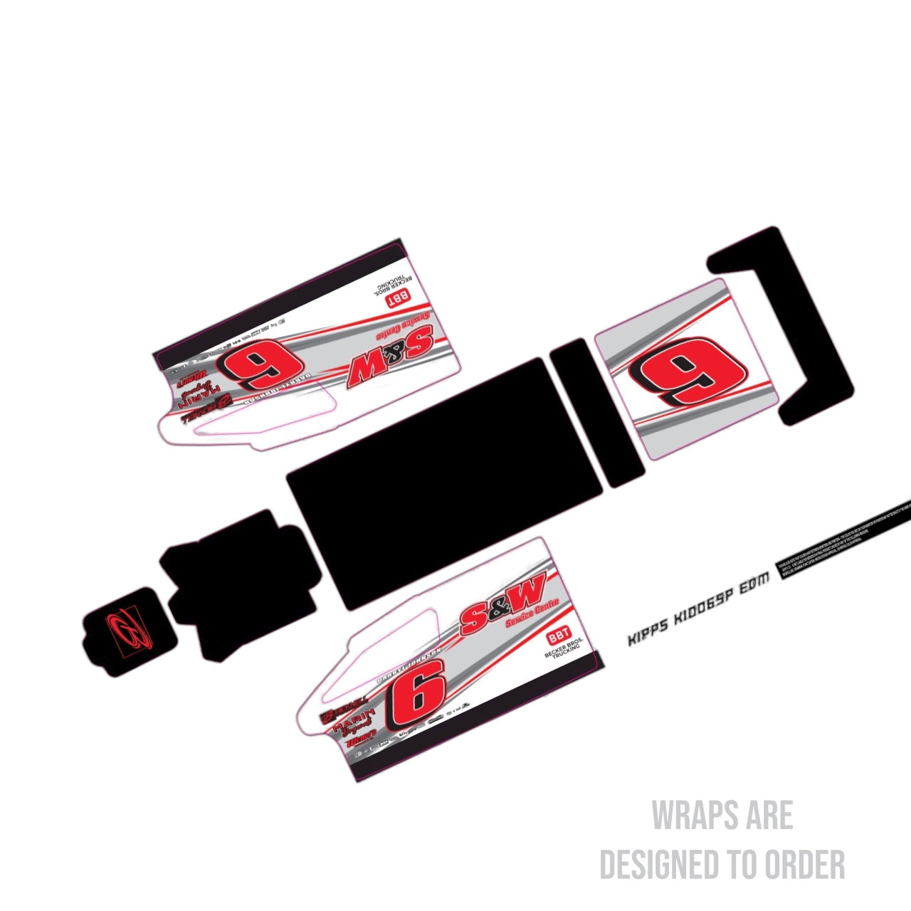 Rc wrap layout with number 6 and a red and grey design on a white background