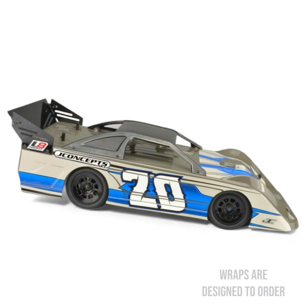 RC car body with branding on a white background