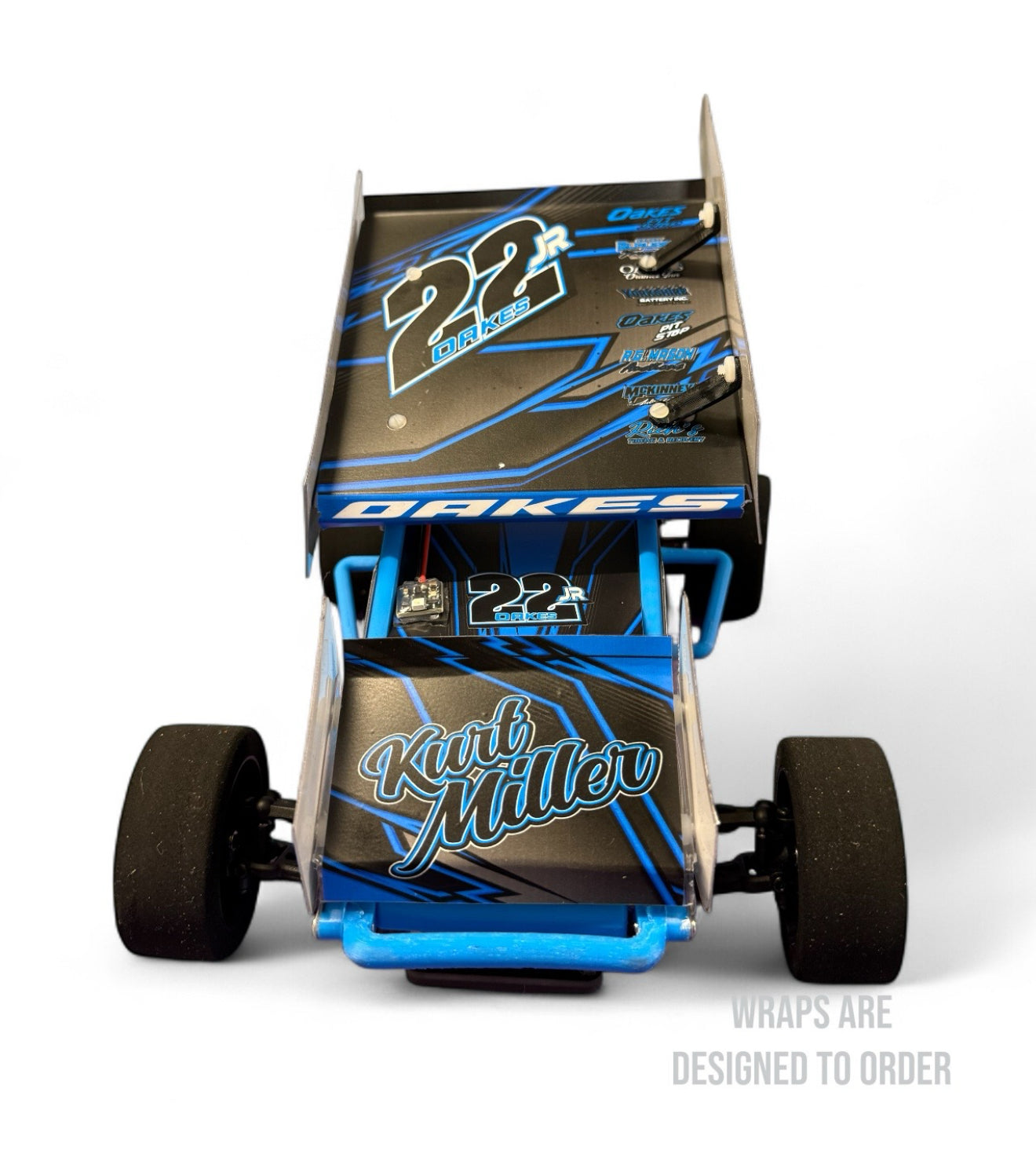 RC ace car with branding and numbers on a white background