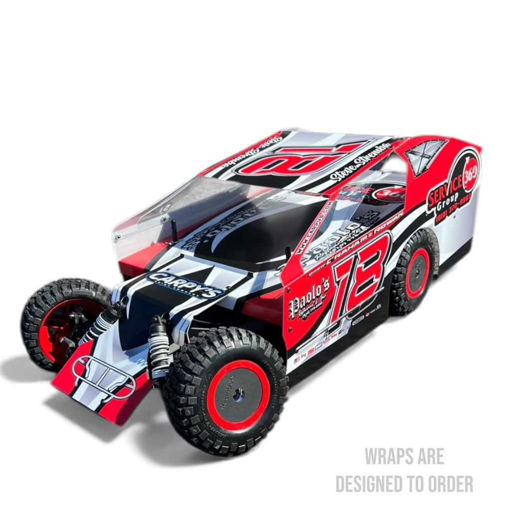 RC Wrap with red and black design on a white background