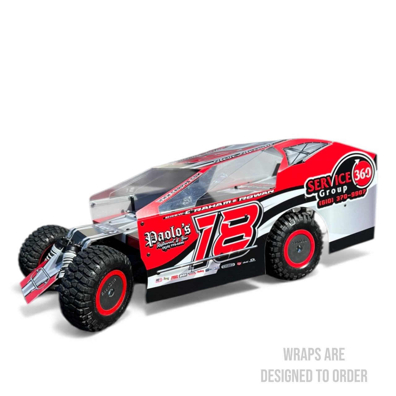 RC Car with red and black design on a white background