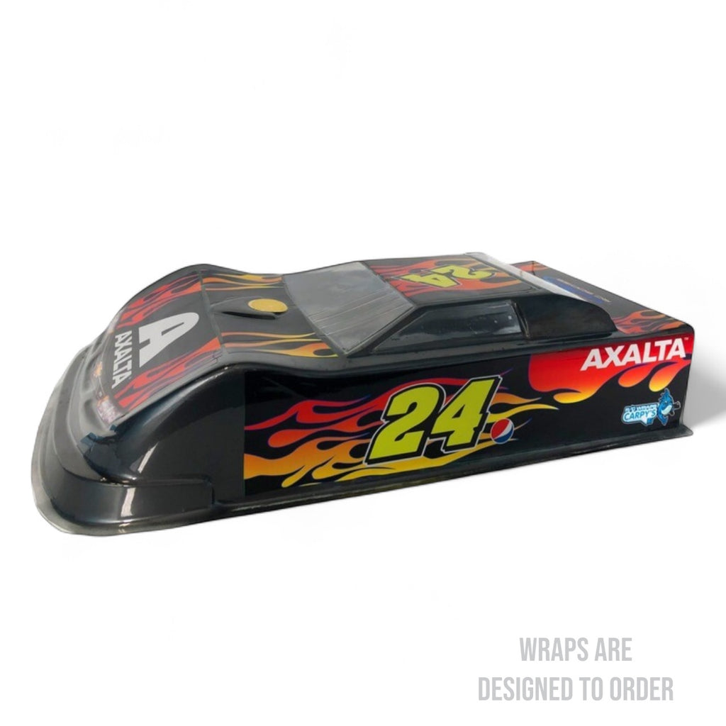 RC car with colorful design and 'Axalta' branding on a white background