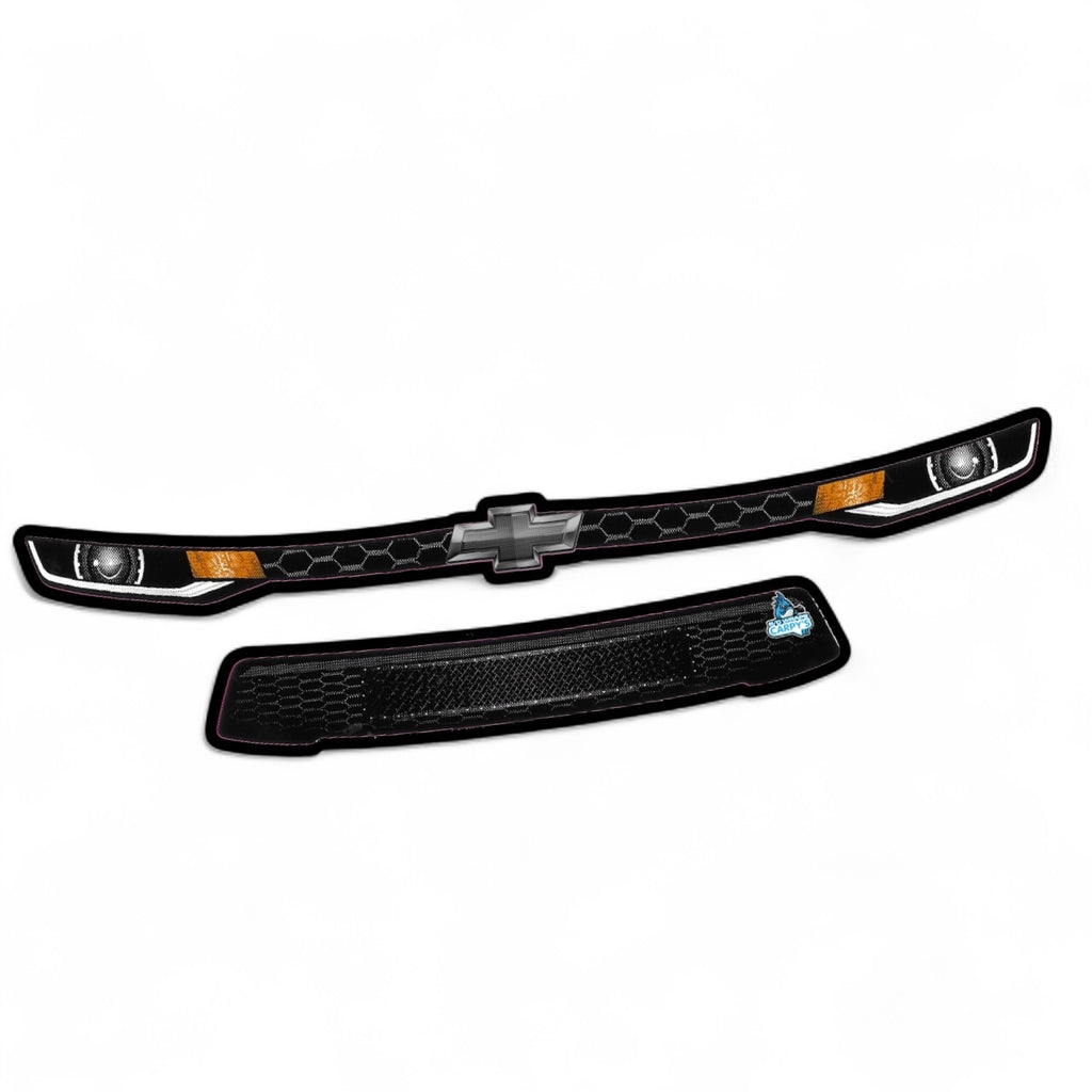 Car headlights with Chevrolet logo on a white background