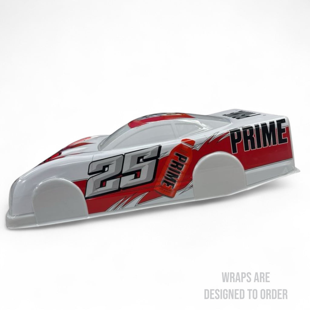 Car body shell with 'Prime' and number '25' on a white background