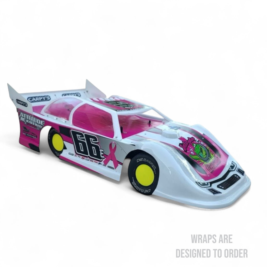 RC car with pink and white design on a white background