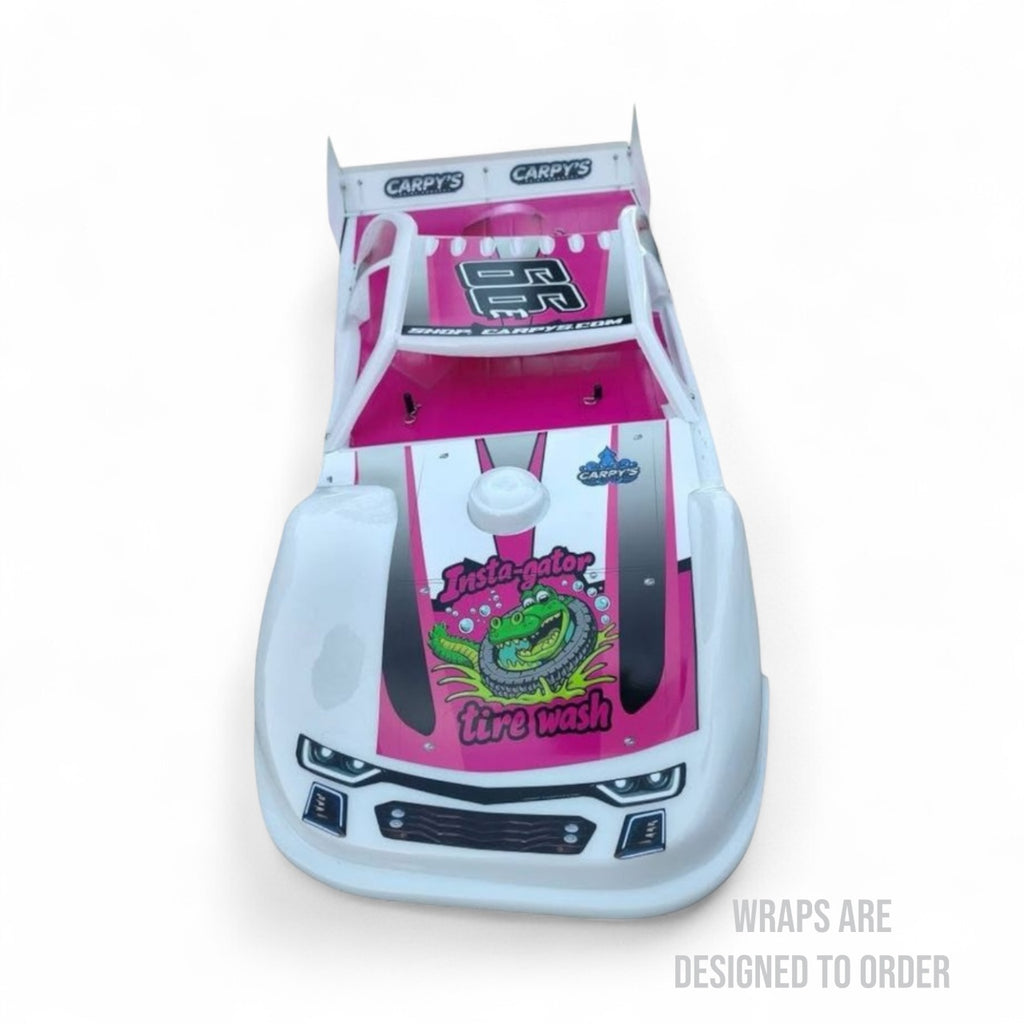 Car wrap design with pink and white colors on a white background