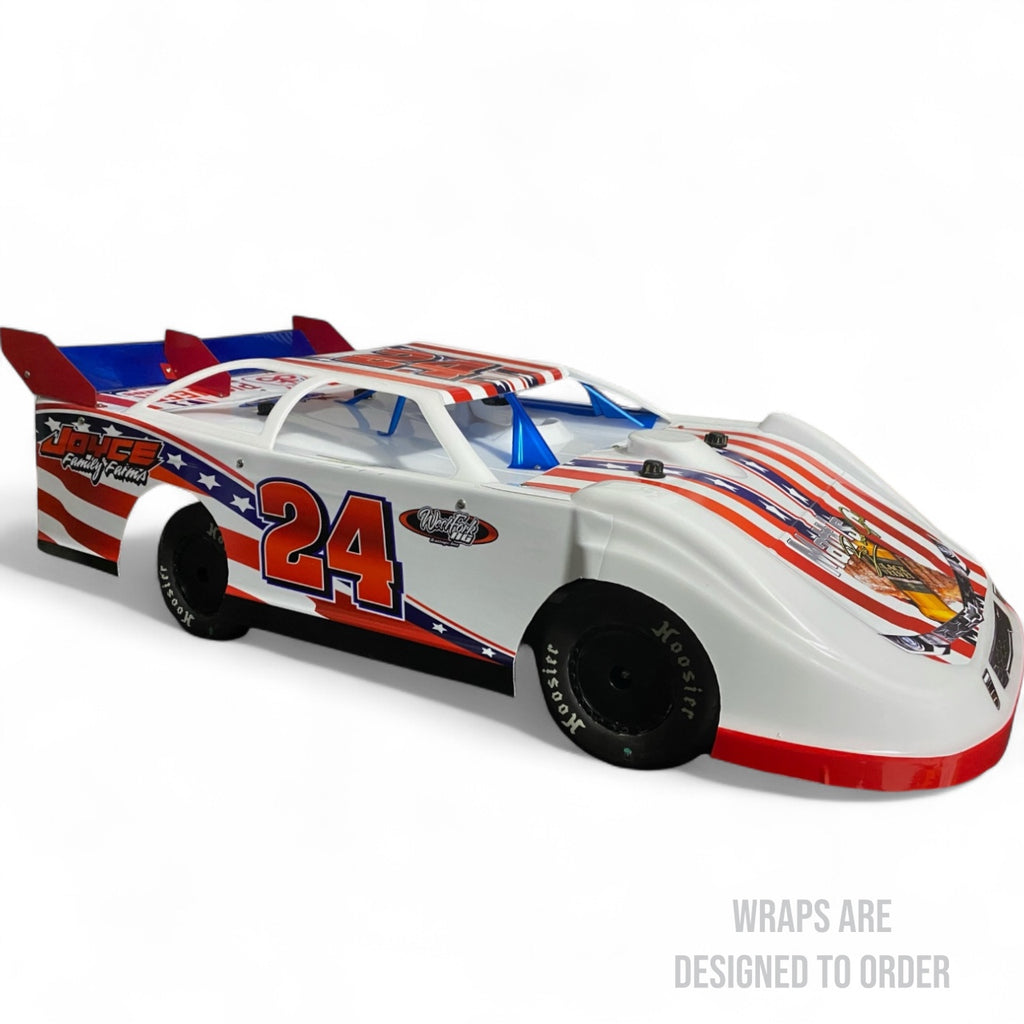 RC race car with American flag design on a white background