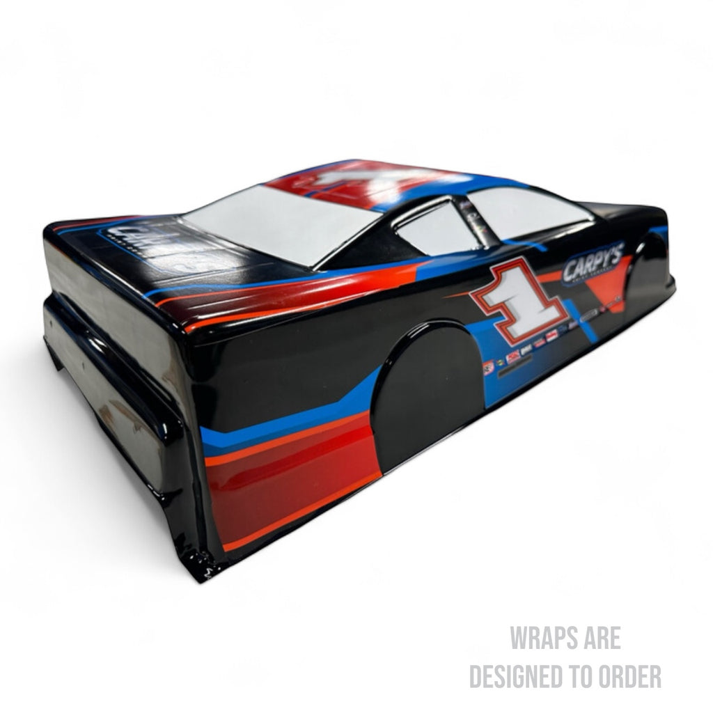 Colorful race car on a white background, including the number