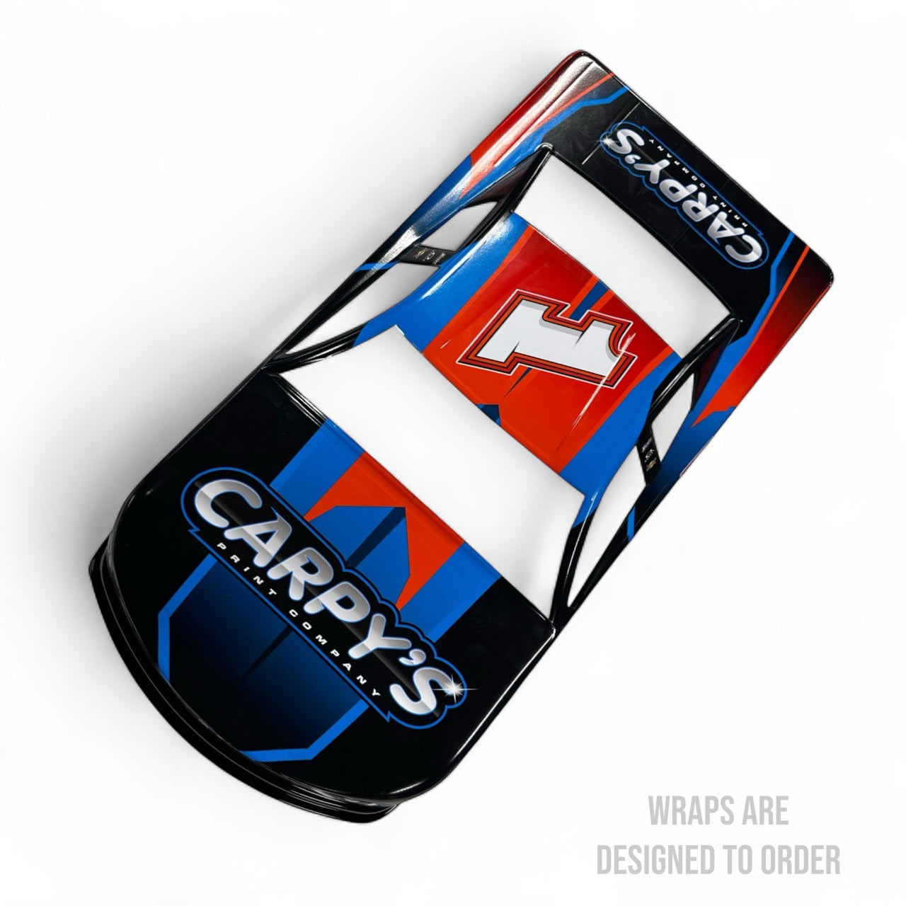 Carpy's branded product packaging with red, blue, and black design on a white background