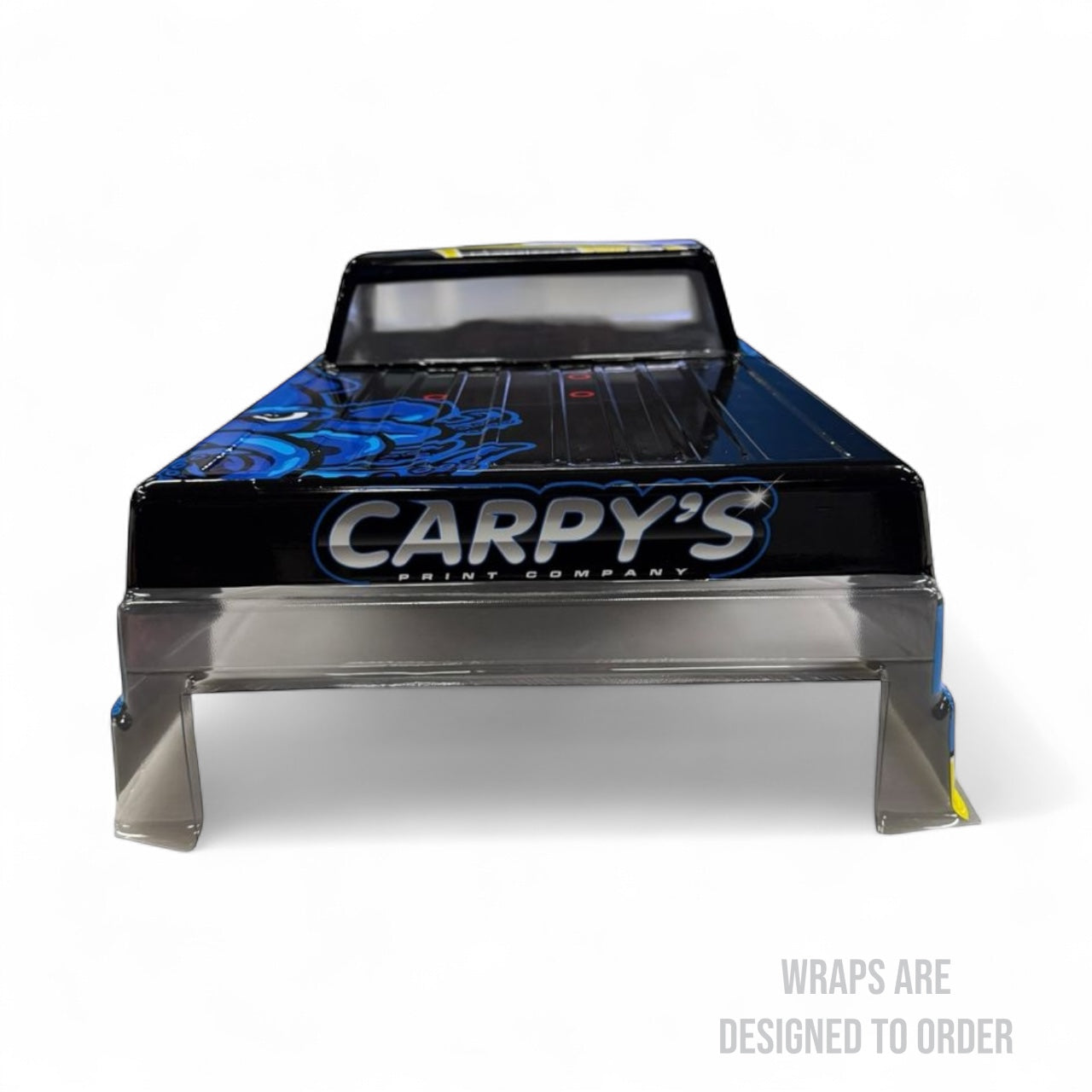 Black RC truck body with Carpy’s branding with a white background
