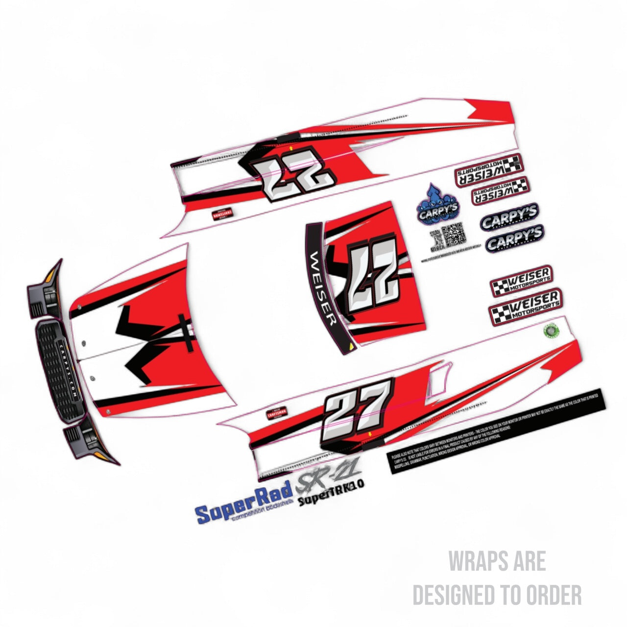 RC wrap design with various brand logos on a white background