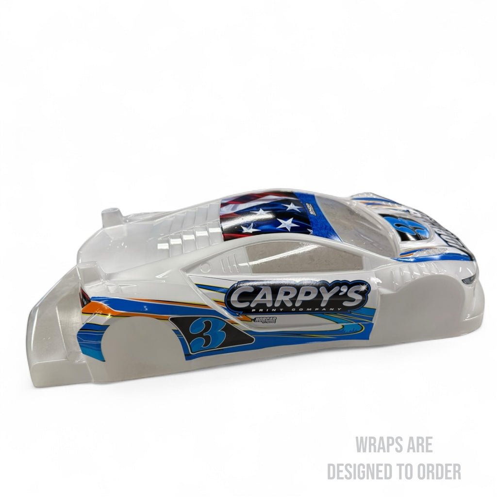 Carry's branded car body shell with American flag design on a white background