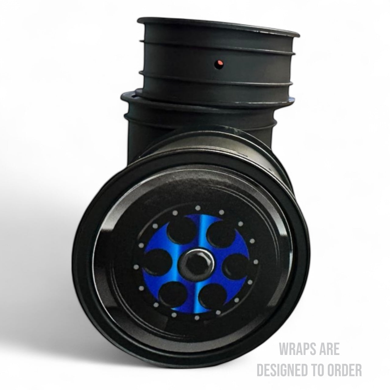 Black rim with blue center on a white background