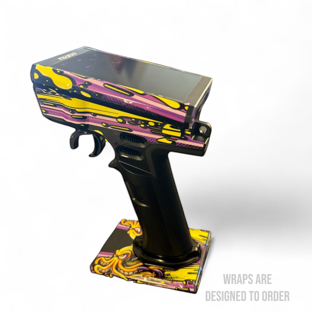 rc controller with colorful abstract design on a white background