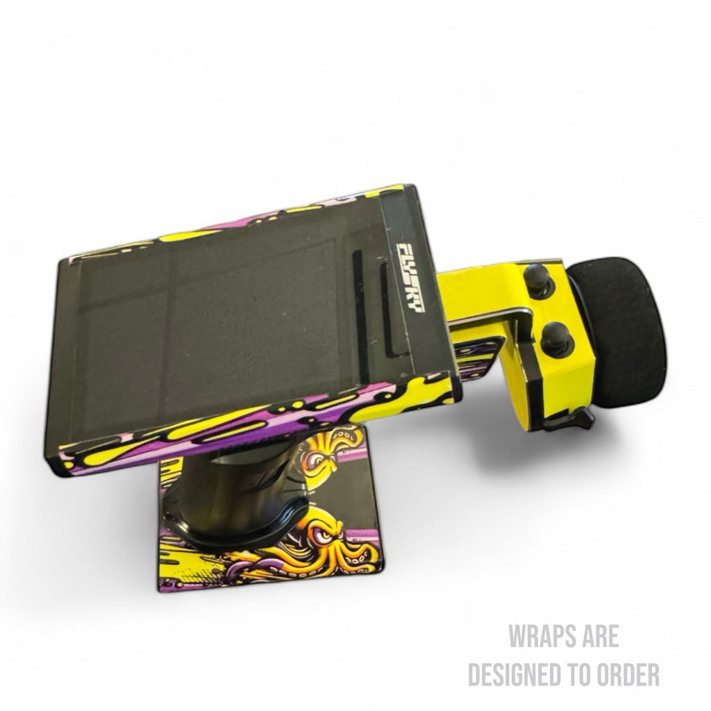 rc car controller wrap with colorful design on a white background