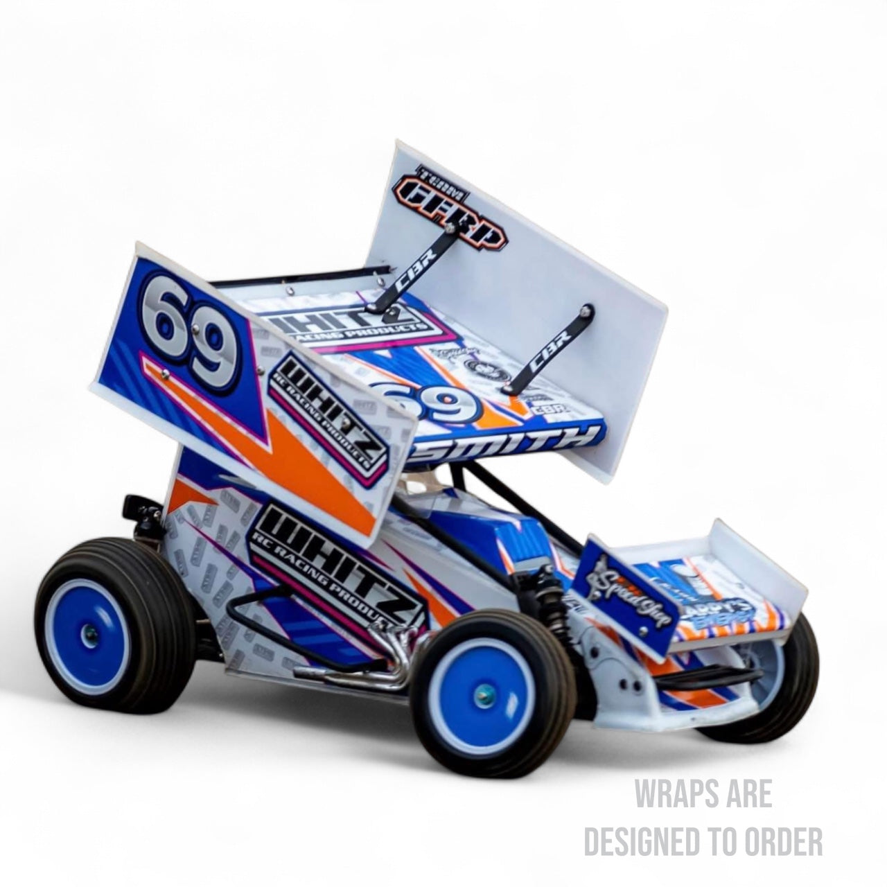 race car with colorful design on a white background