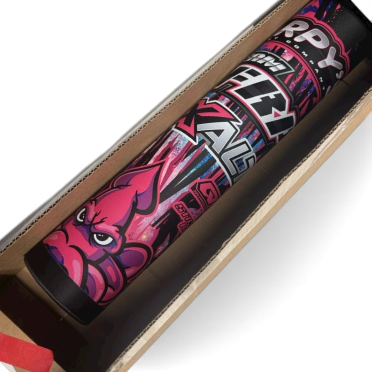 rolled up pit mat with colorful packaging in a cardboard holder on a white background
